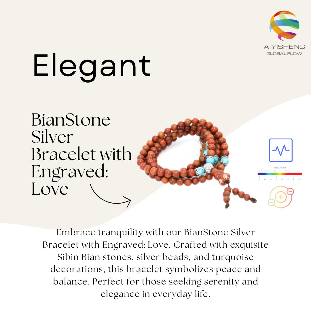 Aiyisheng Bian Stone BianStone Silver Bracelet with Engraved Love_1